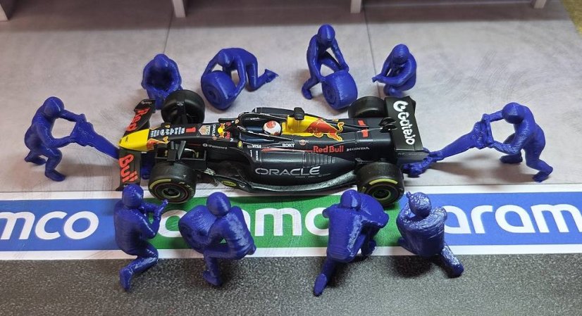 Figurky 1:43 - Mechanici Pit stop velká sada 10 ks - modrá